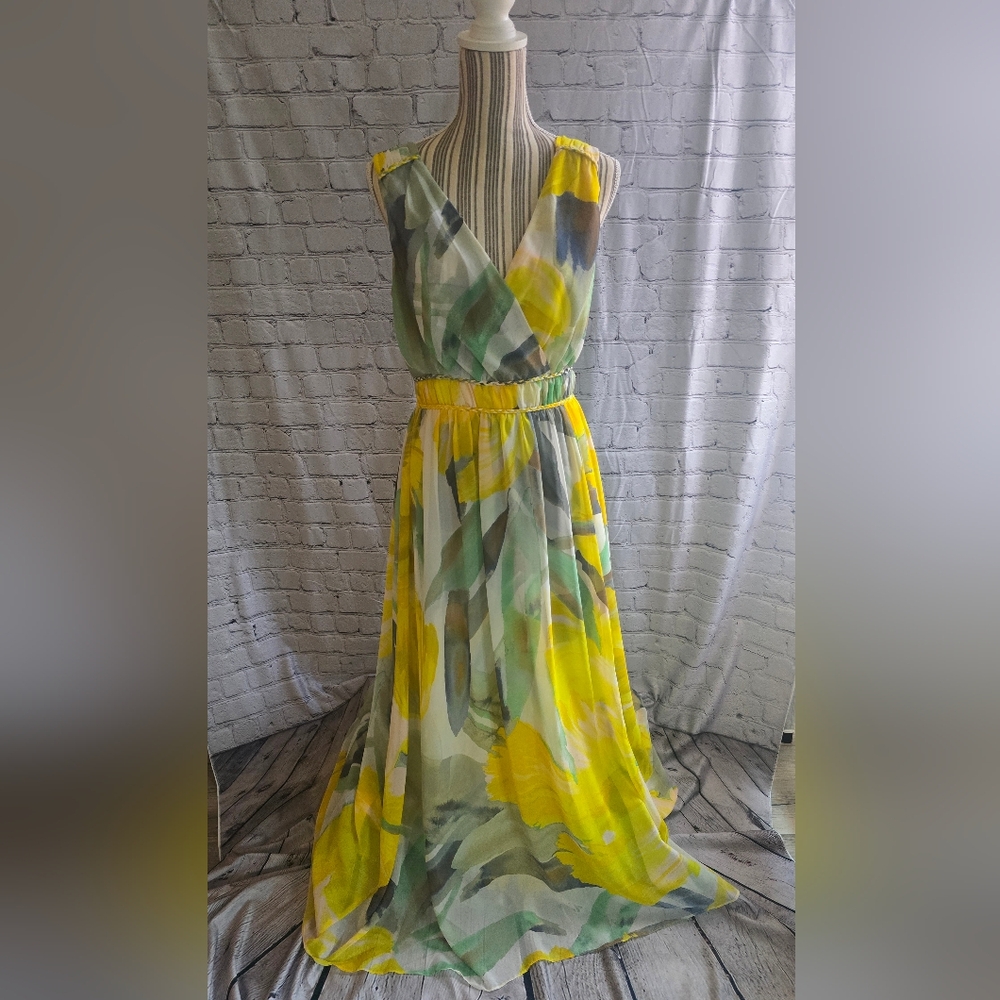 White House Black Market Yellow and Gray Tiered Maxi Dress - Picture 2 of 6